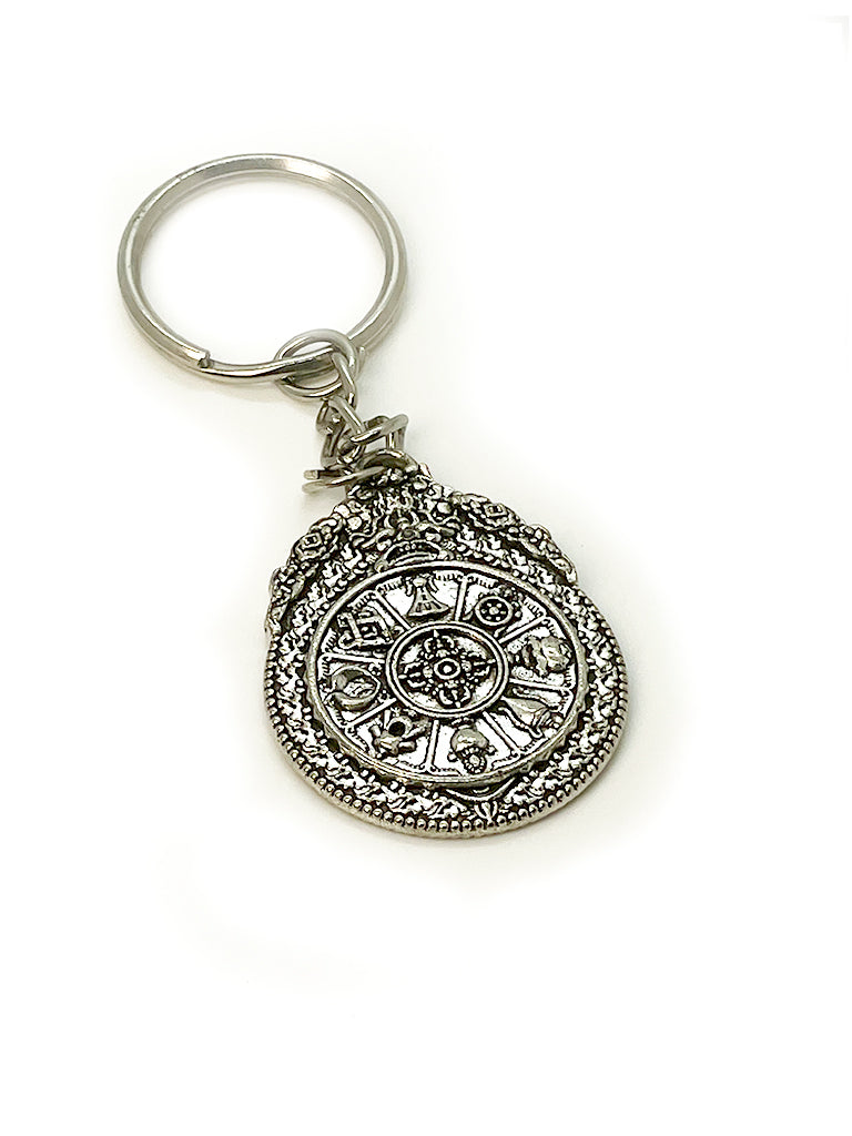 Tibetan Melong 8 Auspicious Signs keychain front view