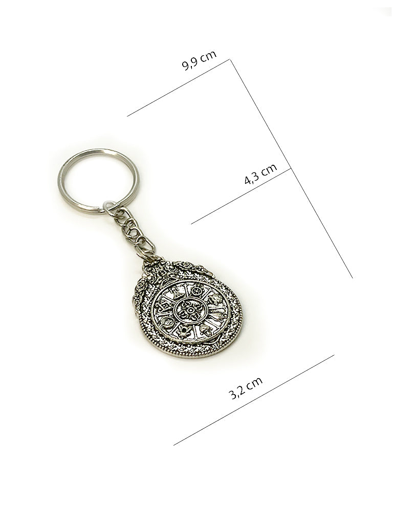 Tibetan Melong 8 Auspicious Signs keychain with dimensions
