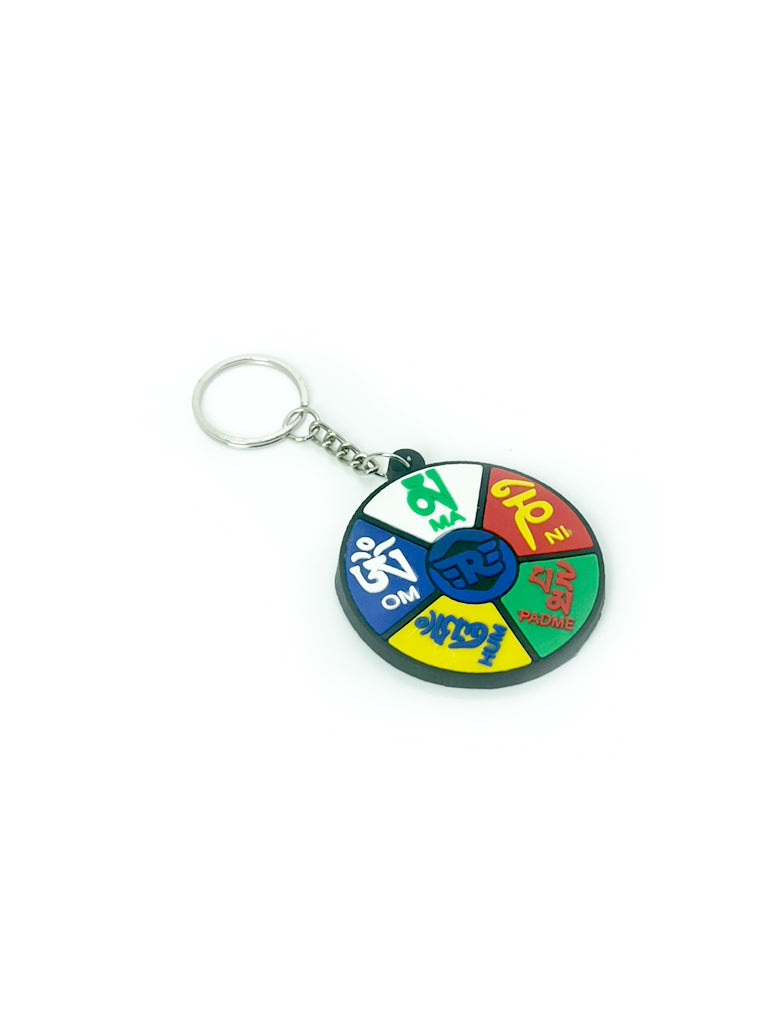 Om Mani Padme Hum round mantra keychain side view