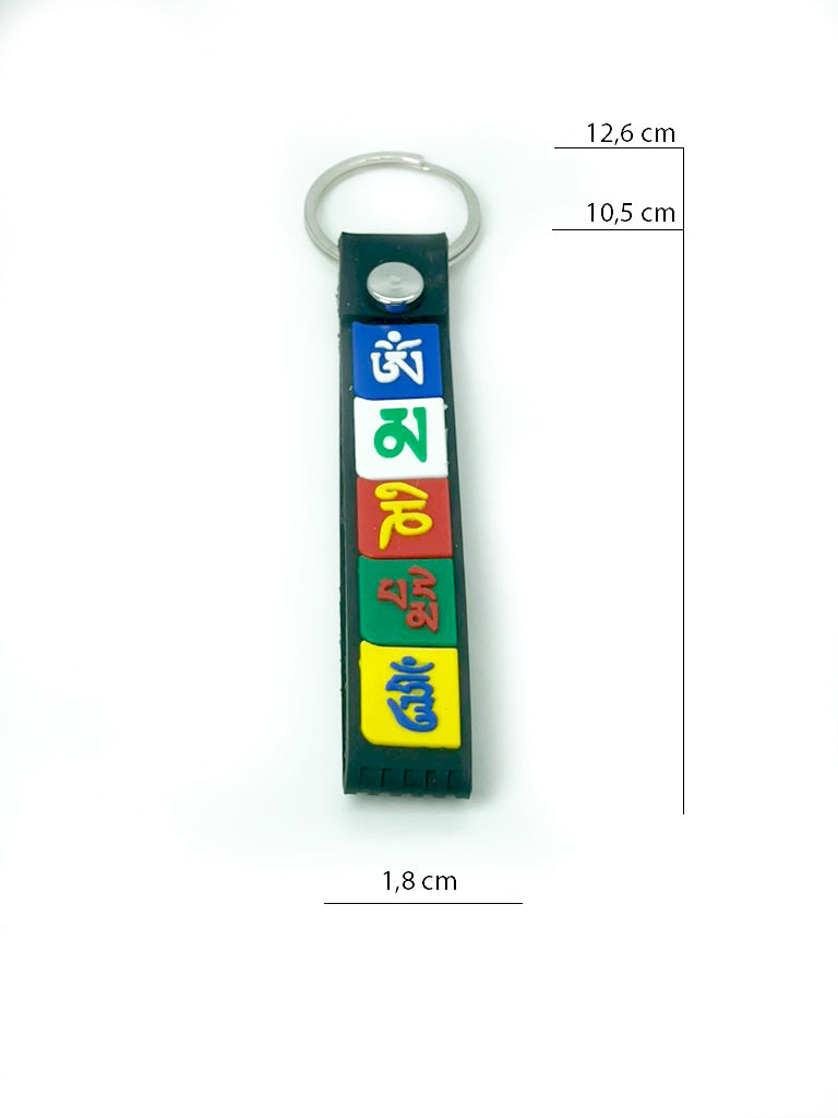 Om Mani Padme Hum mantra strap keychain angled view