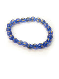 Blue Om Mani Padme Hum glass bead bracelet with dimensions
